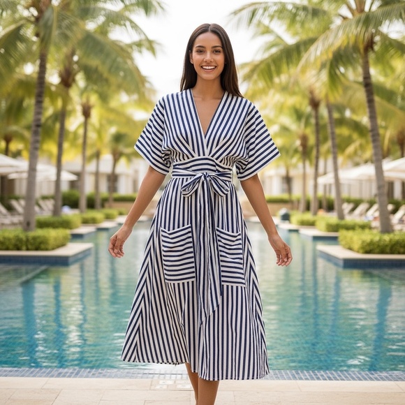 618 Dresses & Skirts - 618 SIX ONE EIGHT Blue White Stripe Cabana Resort Dress Cruise Resortwear Medium